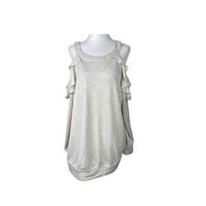 Torrid Blouse Womens Size 2 Beige Cold Shoulder Scoop Neck Long Sleeve Top